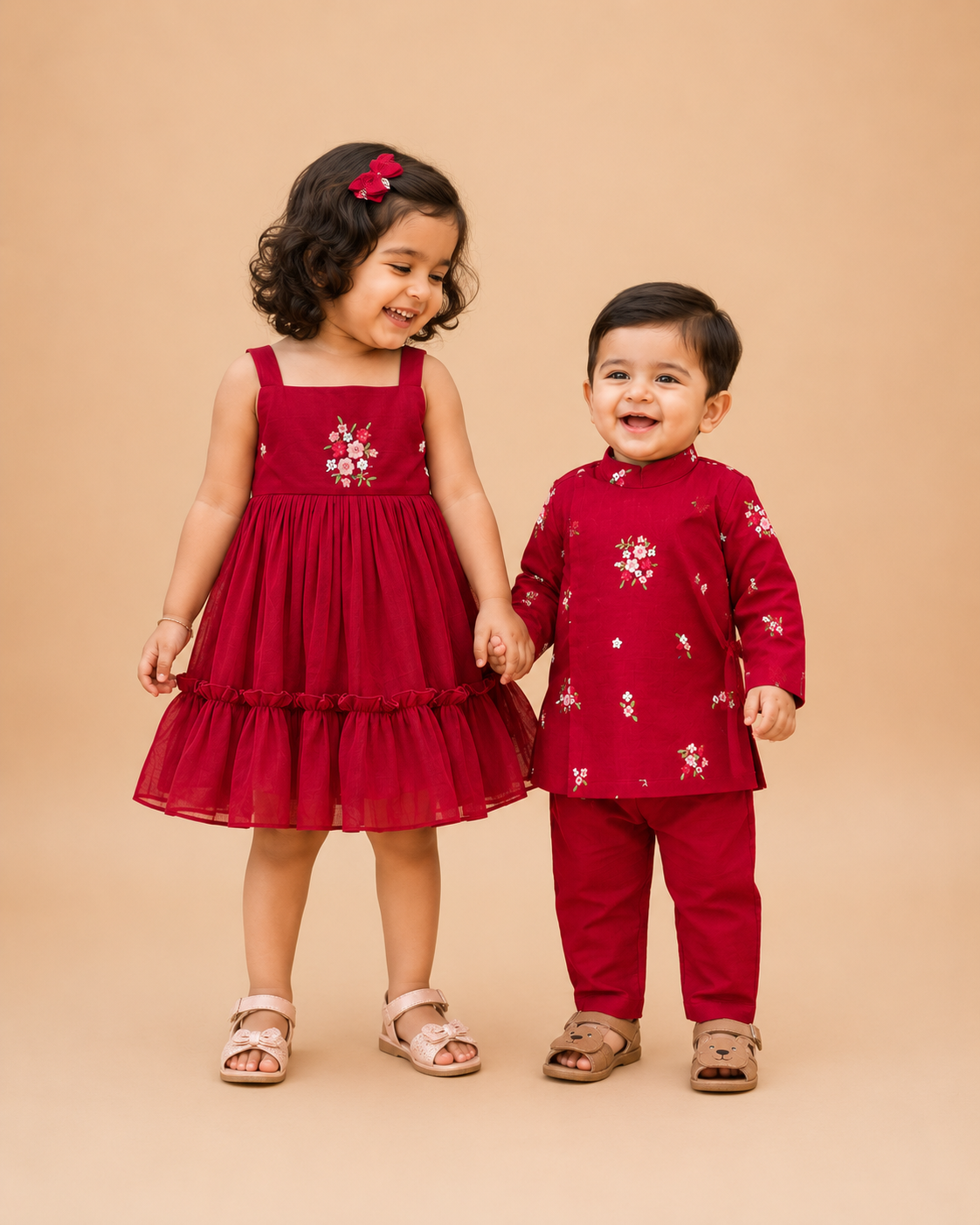 Floral Bloom Sibling Set- Maroon