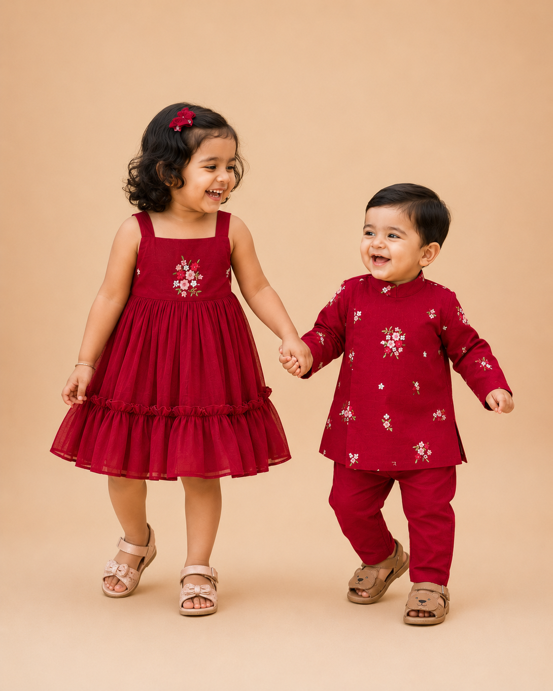 Floral Bloom Sibling Set- Maroon
