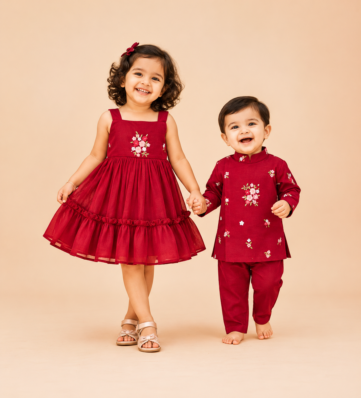 Floral Bloom Sibling Set- Maroon