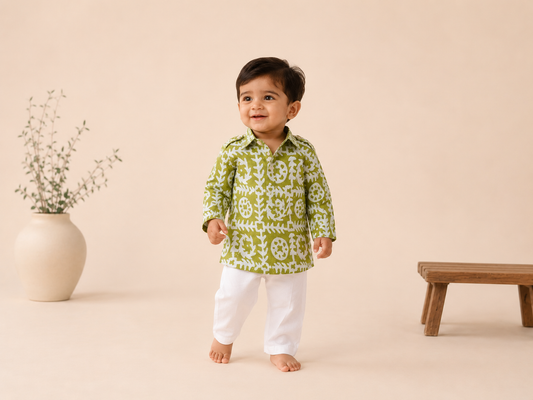 Classic Batik Kurtha Set- pista green