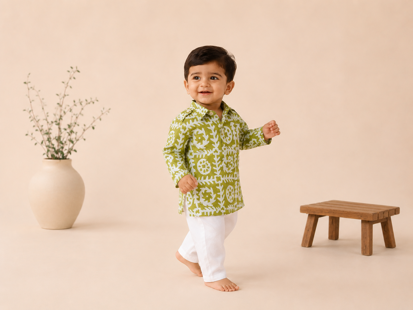 Classic Batik Kurtha Set- pista green