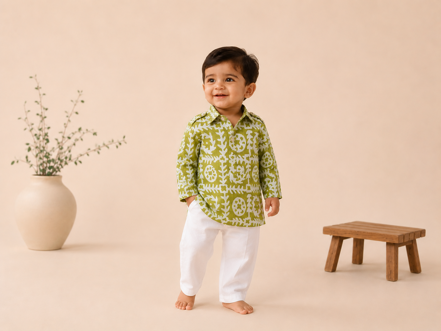 Classic Batik Kurtha Set- pista green