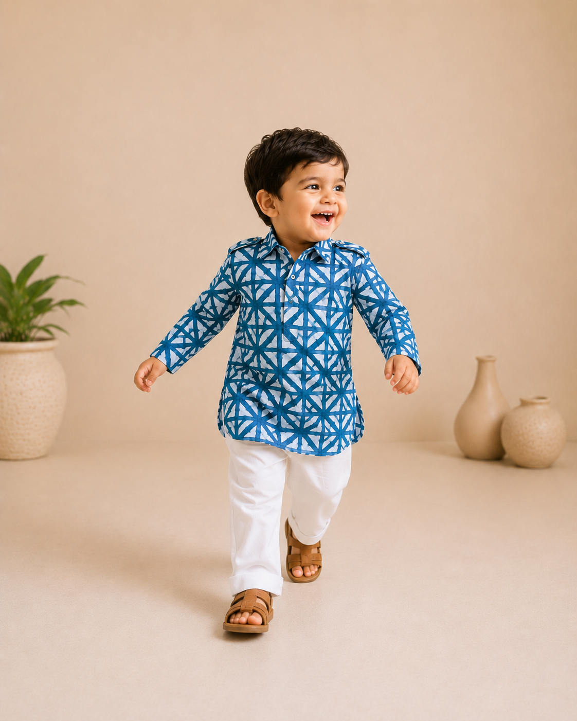 Classic Batik Kurtha Set- blue