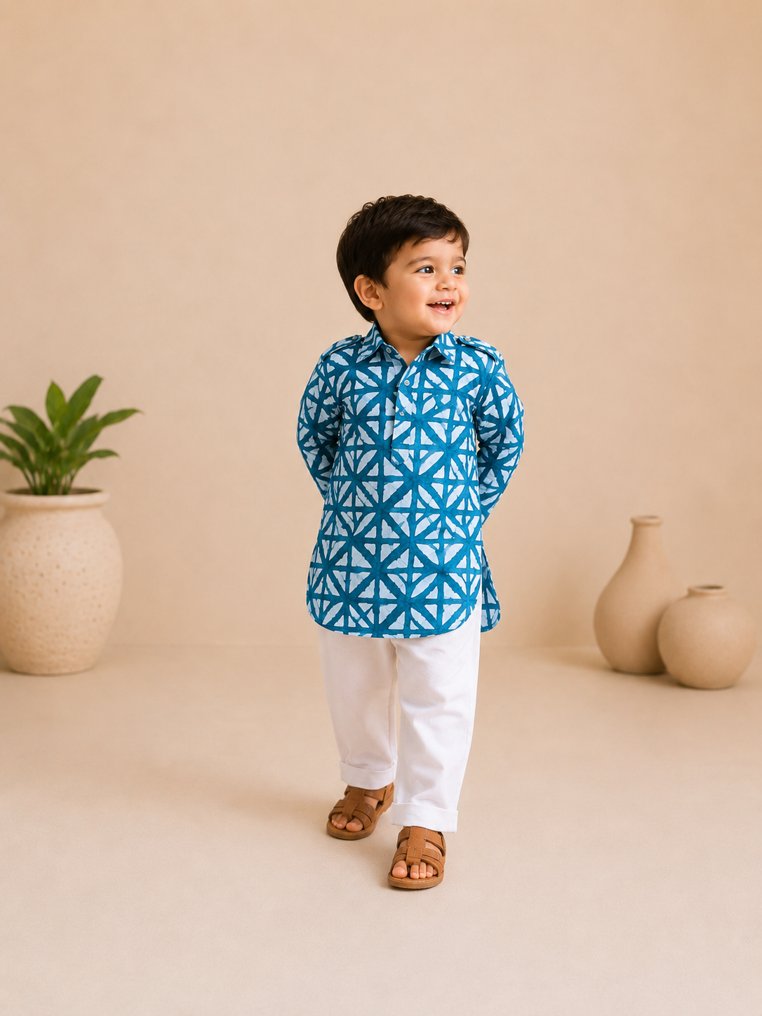 Classic Batik Kurtha Set- blue