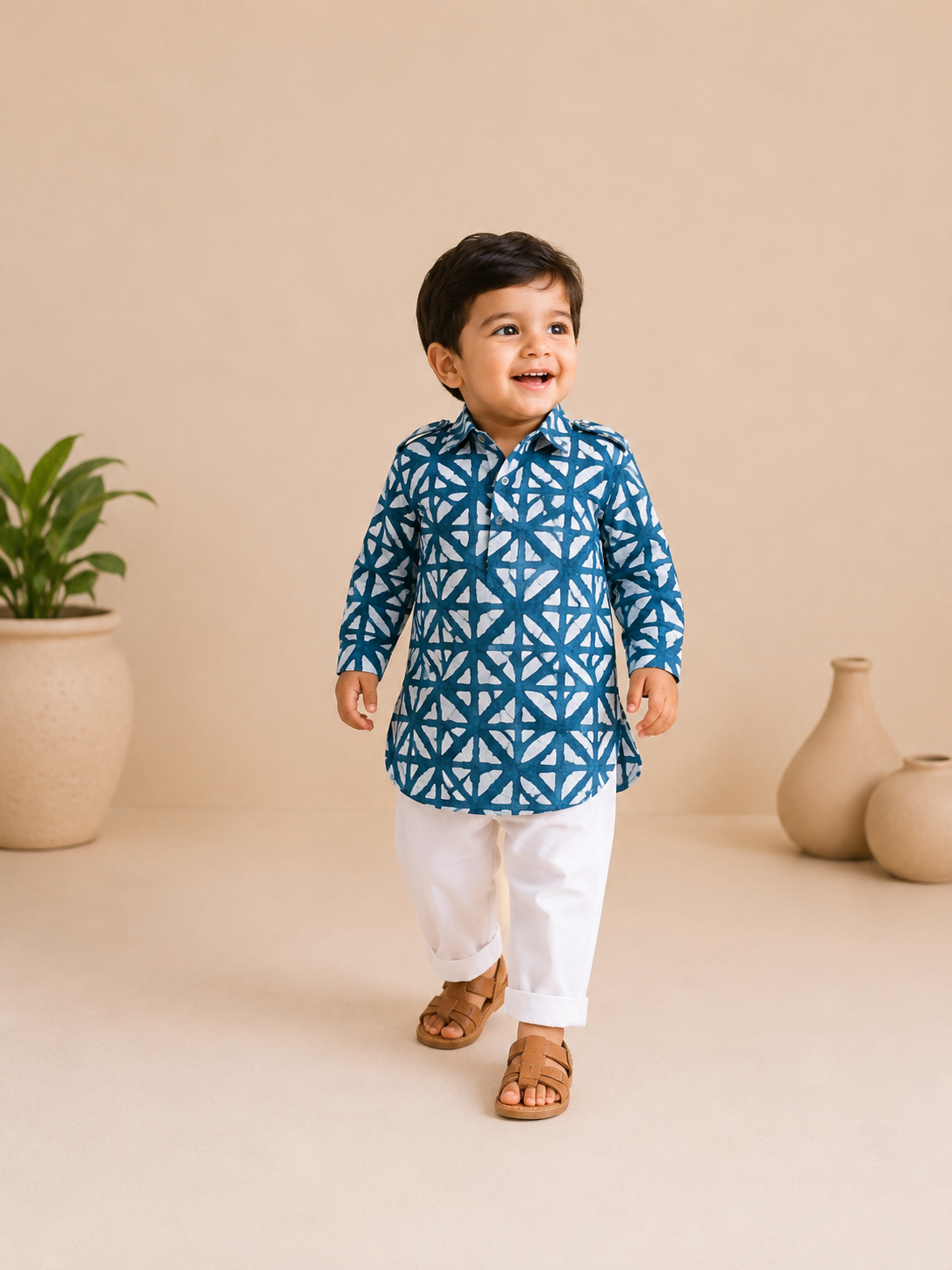 Classic Batik Kurtha Set- blue