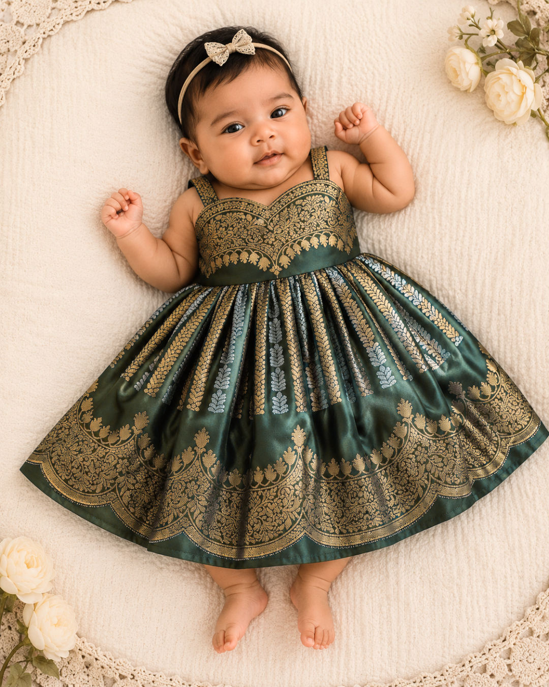 Little Banarasi Frock - Green