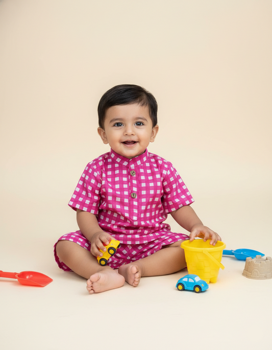 Little Checks Co-ord Set-Pink