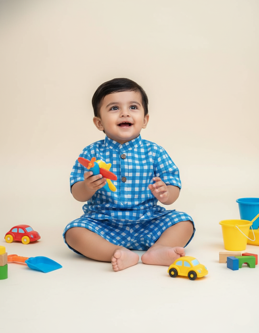 Little Checks Co-ord Set-Blue
