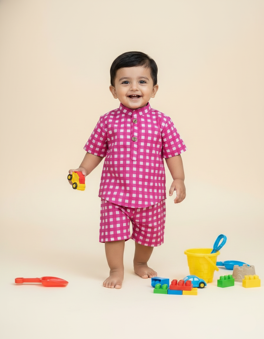 Little Checks Co-ord Set-Pink