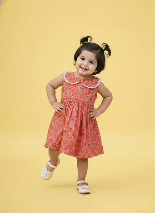Bandhani frock-Orange