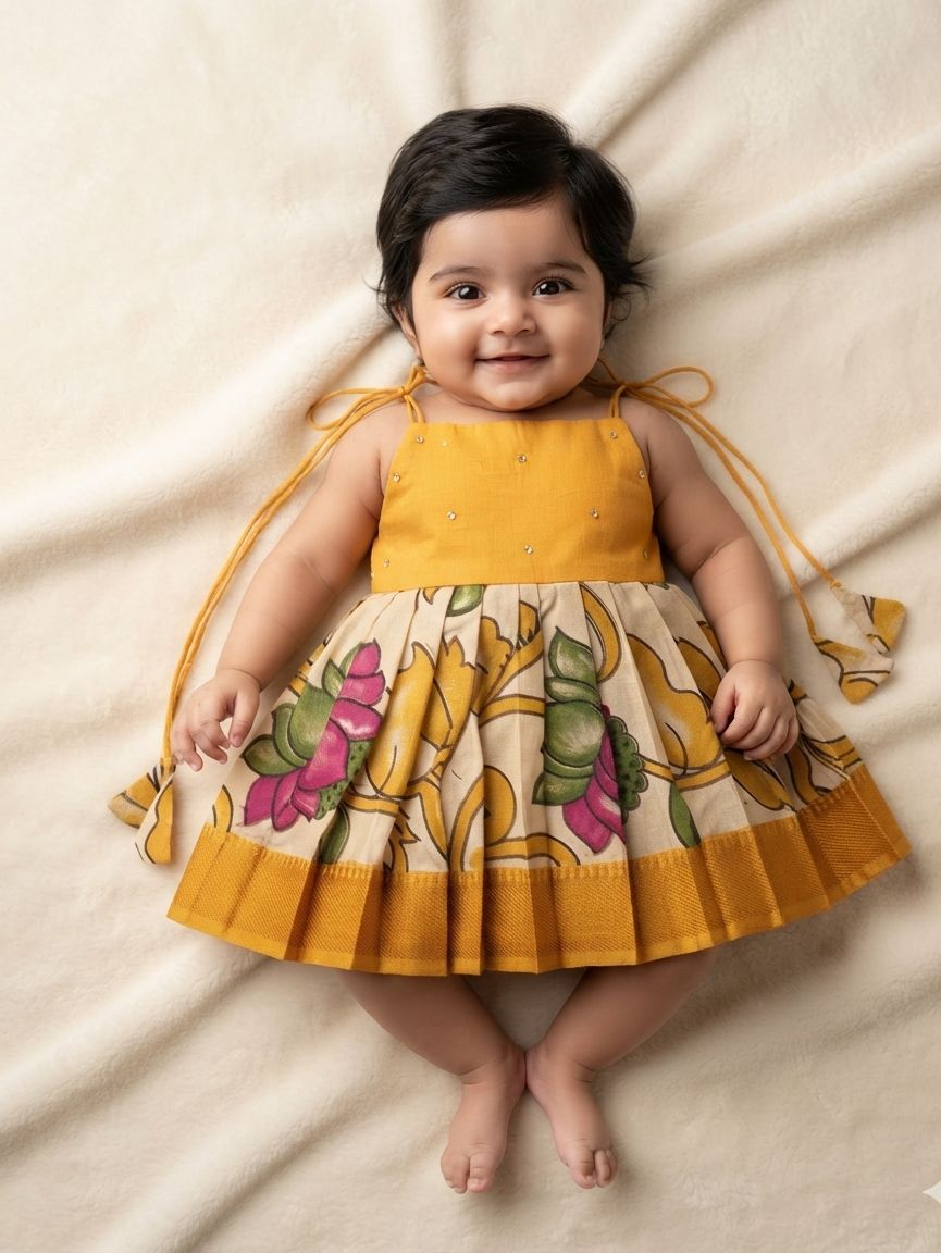 kalamkari frock- Yellow