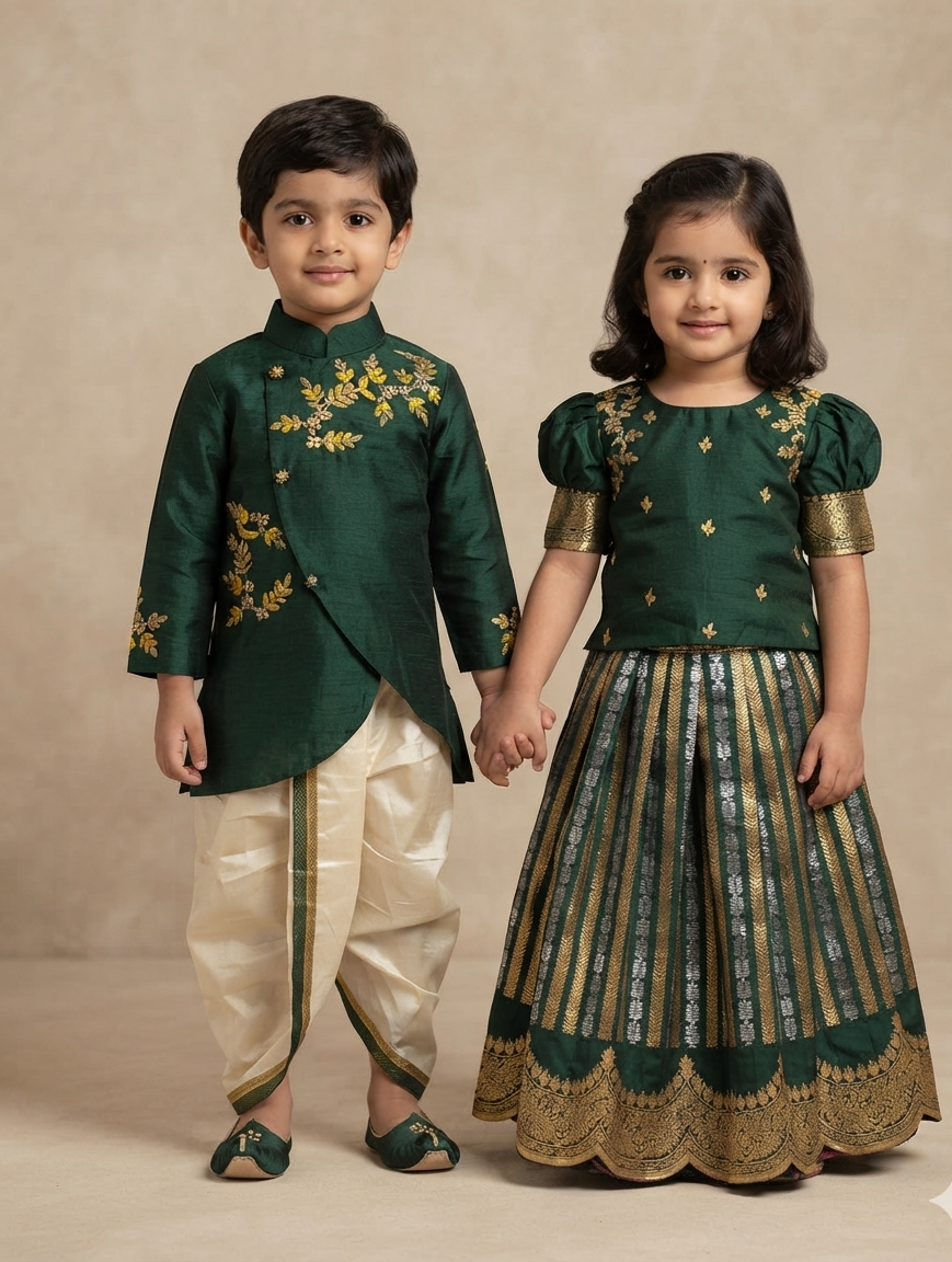 Green Festive Sibling Set