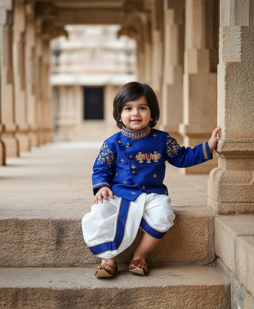 Royal Blue Namam Dhoti Set