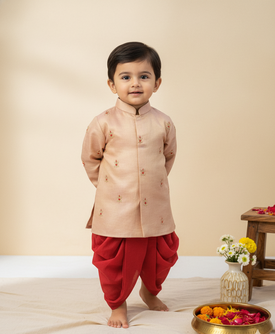 Peach Royal Hand-Embroidered Dhoti Set