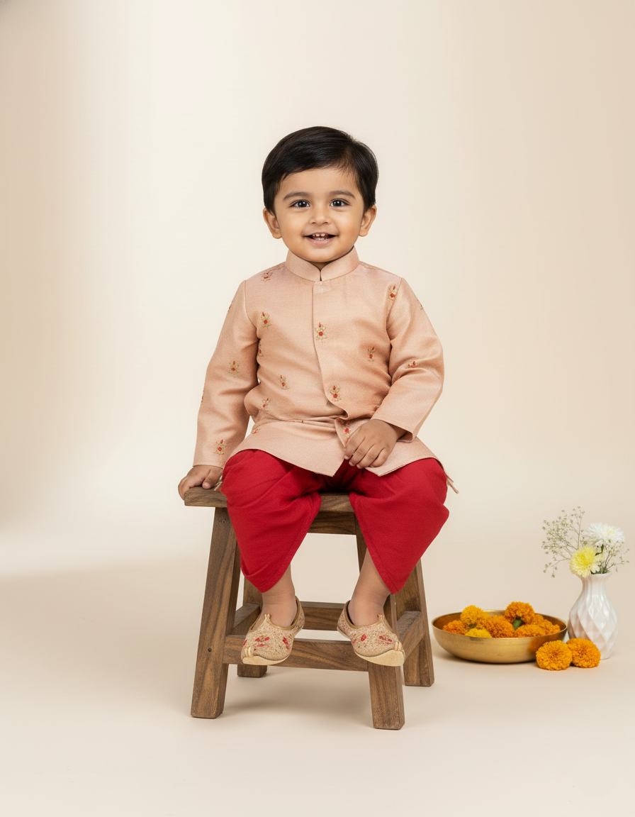 Peach Royal Hand-Embroidered Dhoti Set