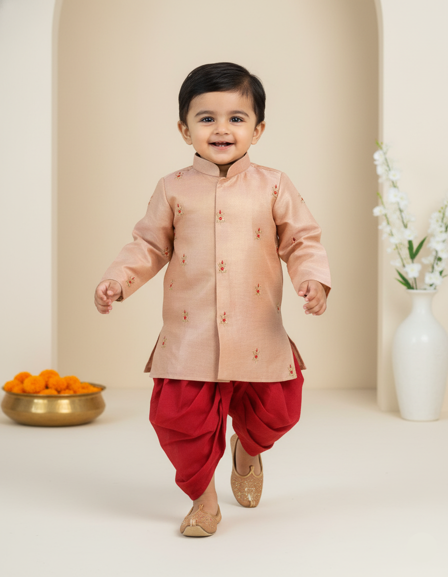 Peach Royal Hand-Embroidered Dhoti Set