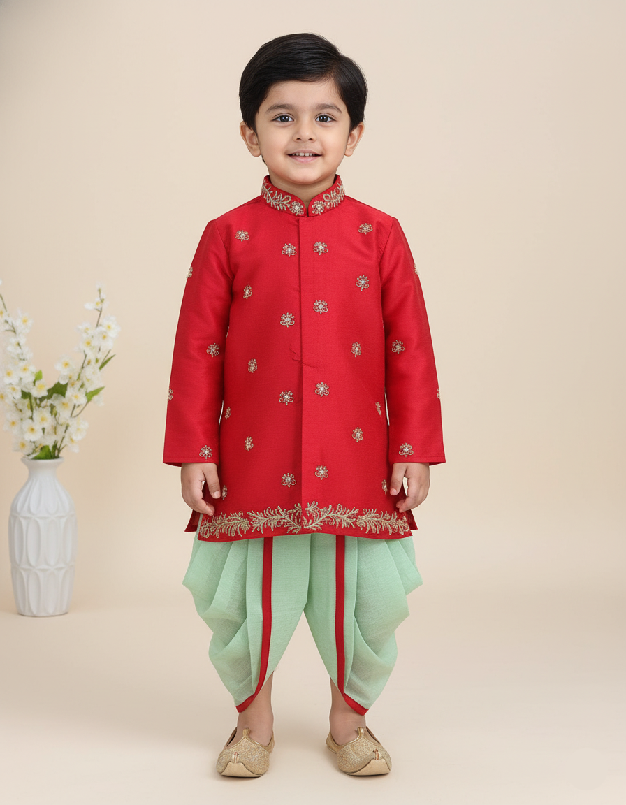 Festive Red Dhoti Set