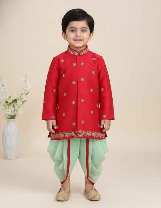 Festive Red Dhoti Set