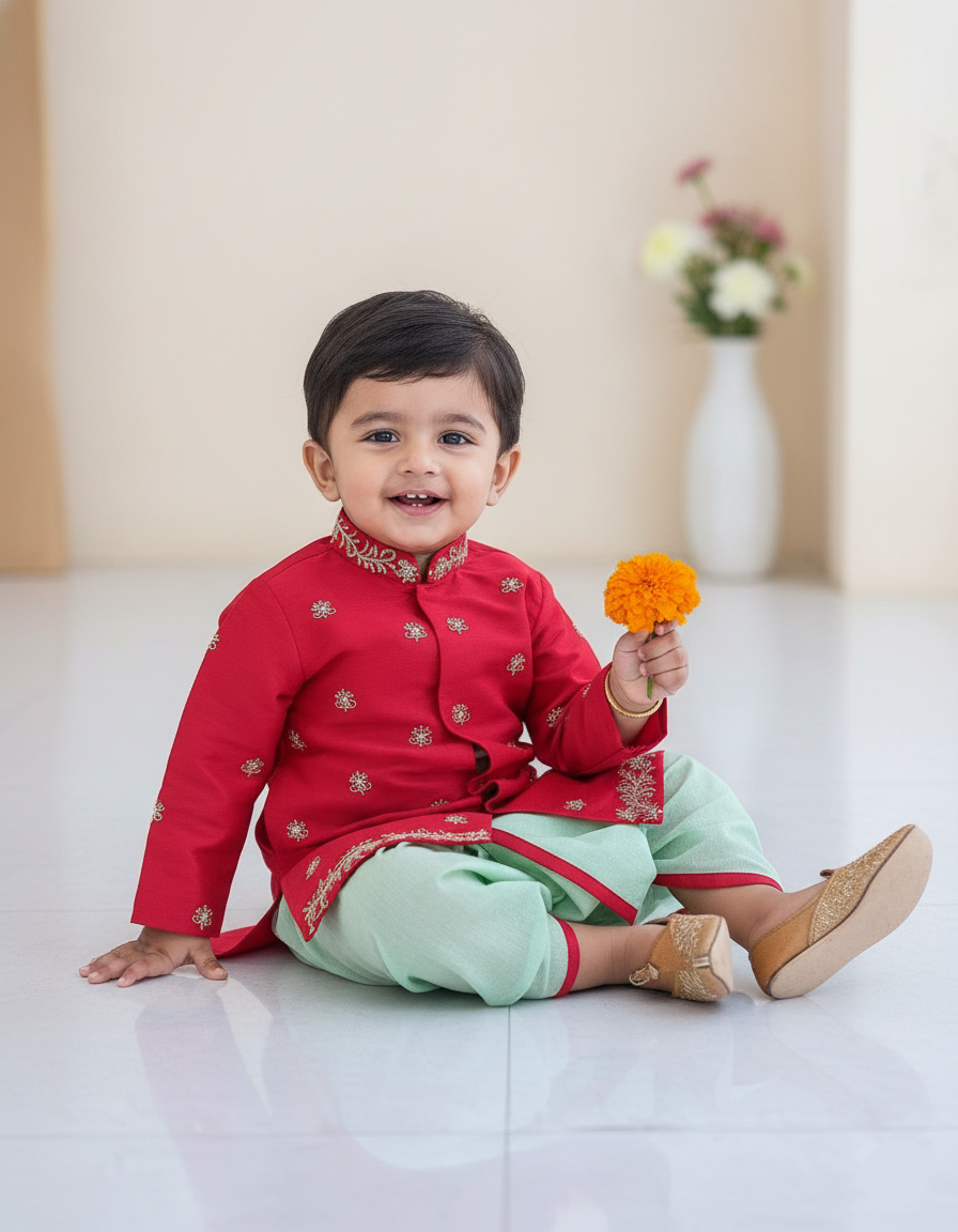 Festive Red Dhoti Set