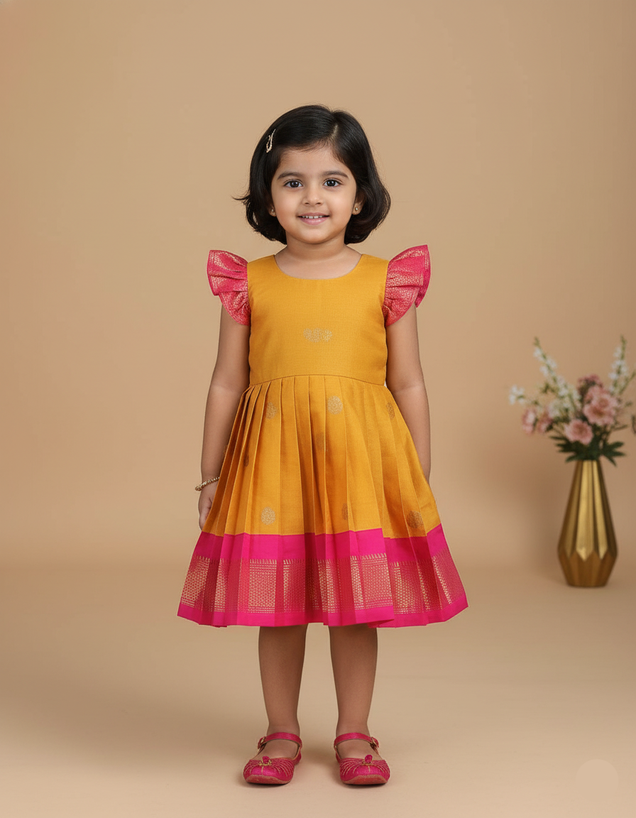 Sita Pleated Frock – Mustard Yellow