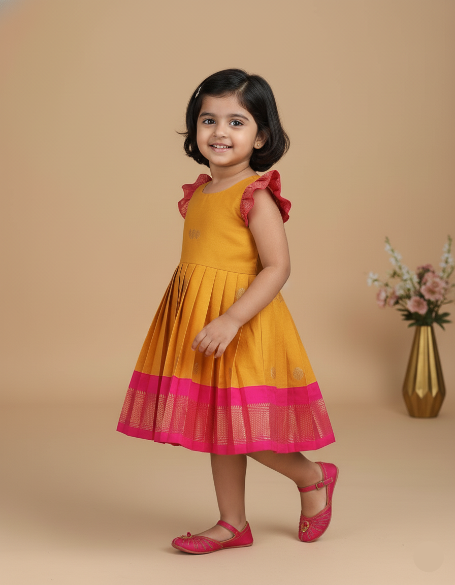 Sita Pleated Frock – Mustard Yellow
