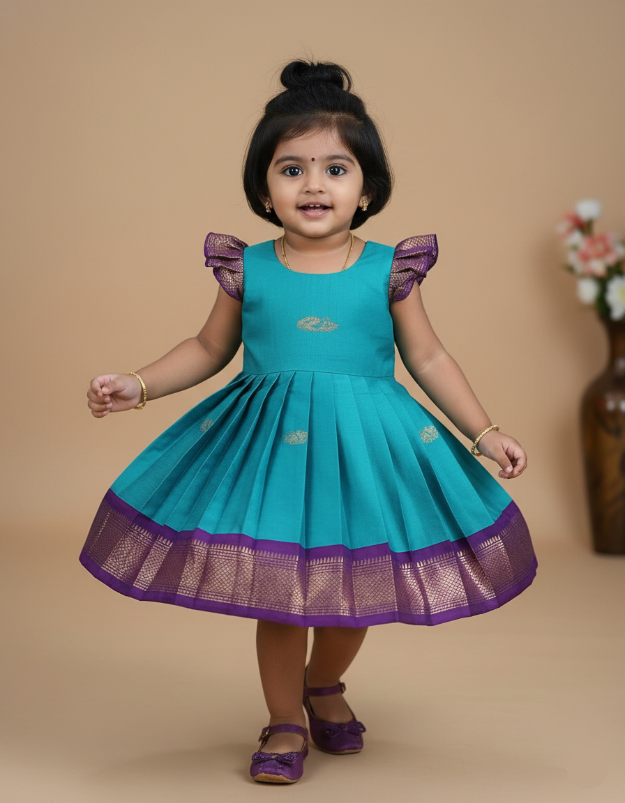 Sita Pleated Frock – Turquoise Blue