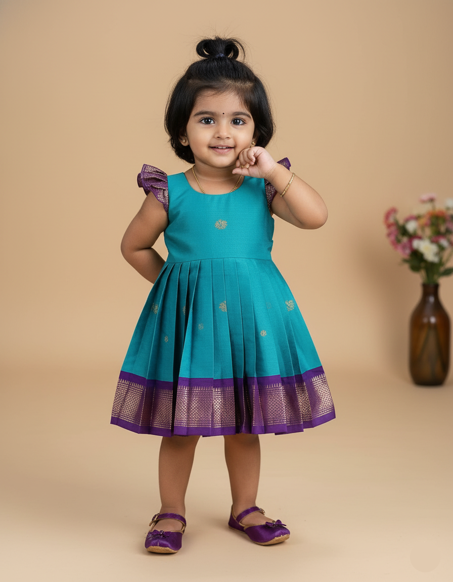 Sita Pleated Frock – Turquoise Blue