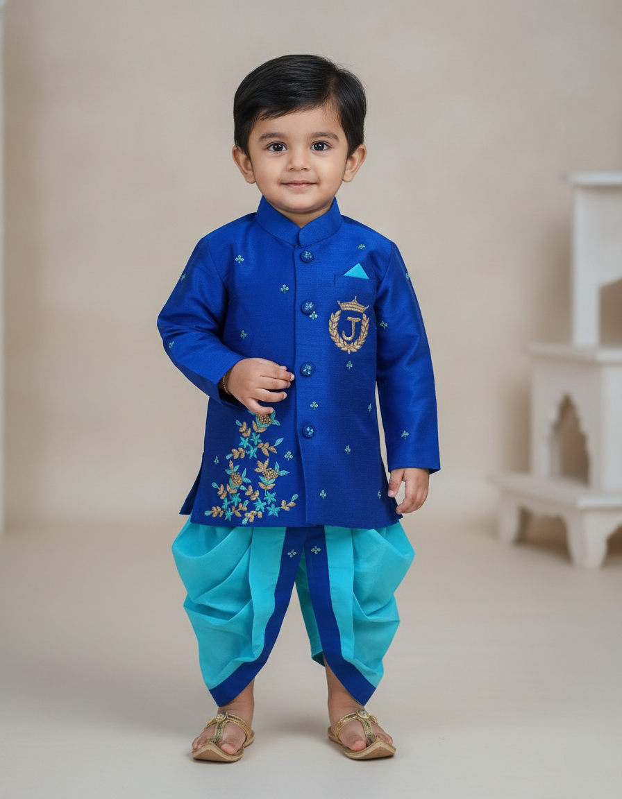 Royal Blue Floral Dhoti Set