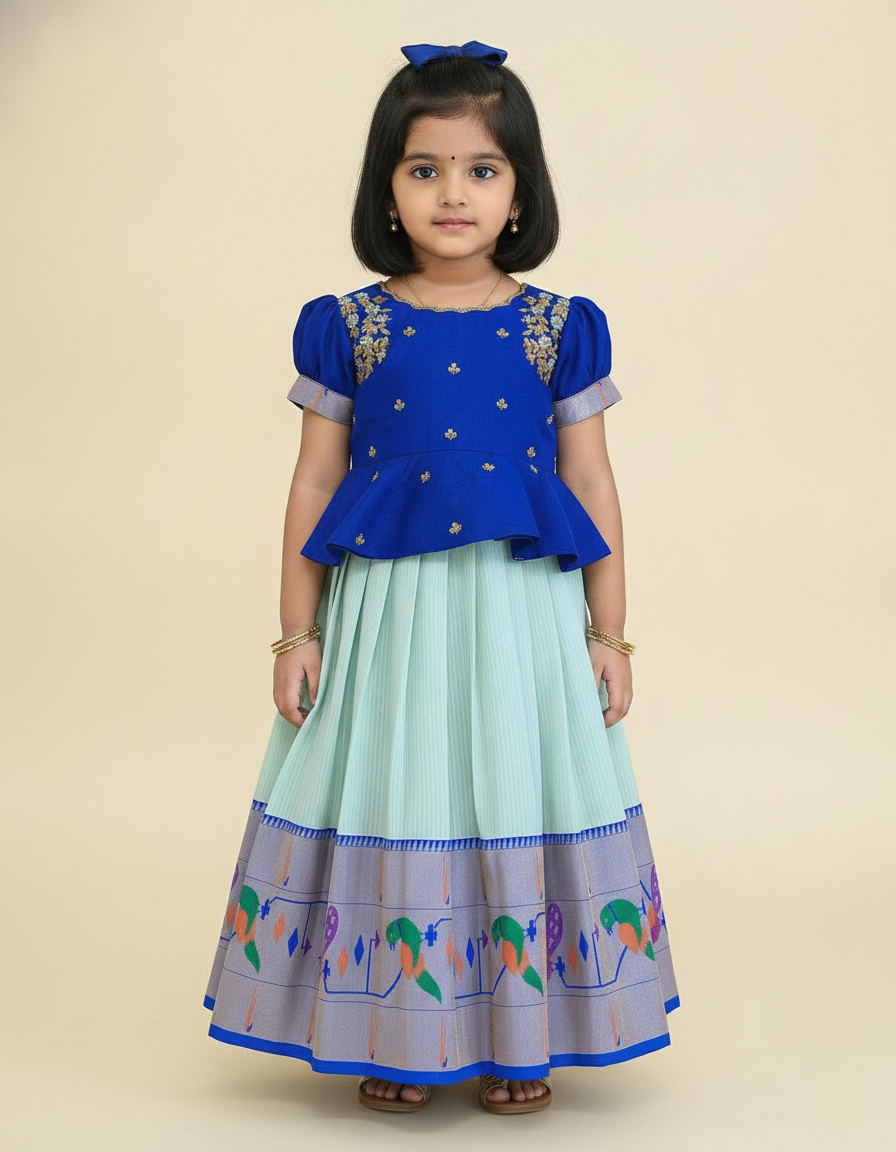 Paithani Lehenga Set - Ice Blue