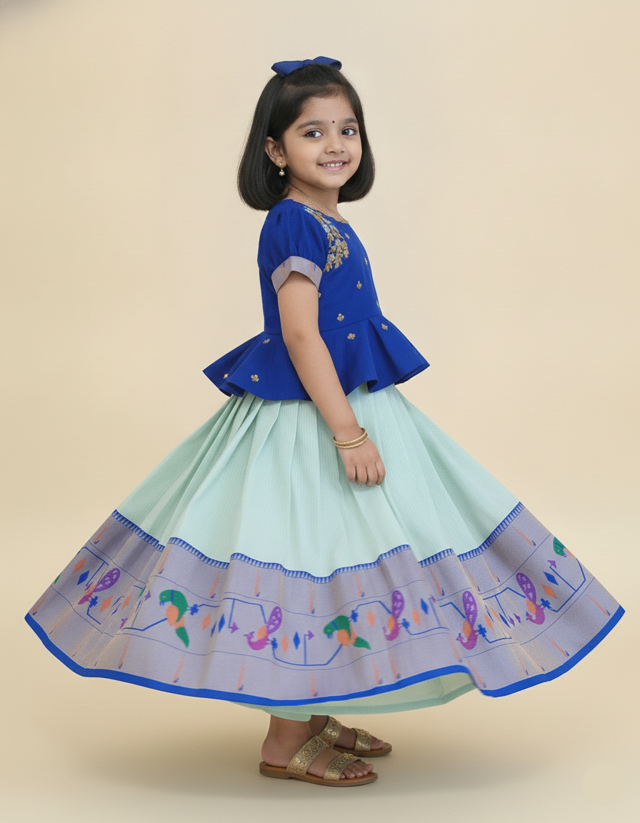 Paithani Lehenga Set - Ice Blue