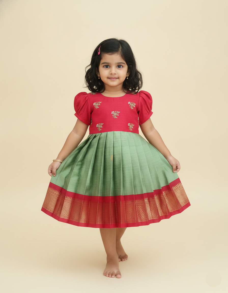 Festive Butti Frock - sage green