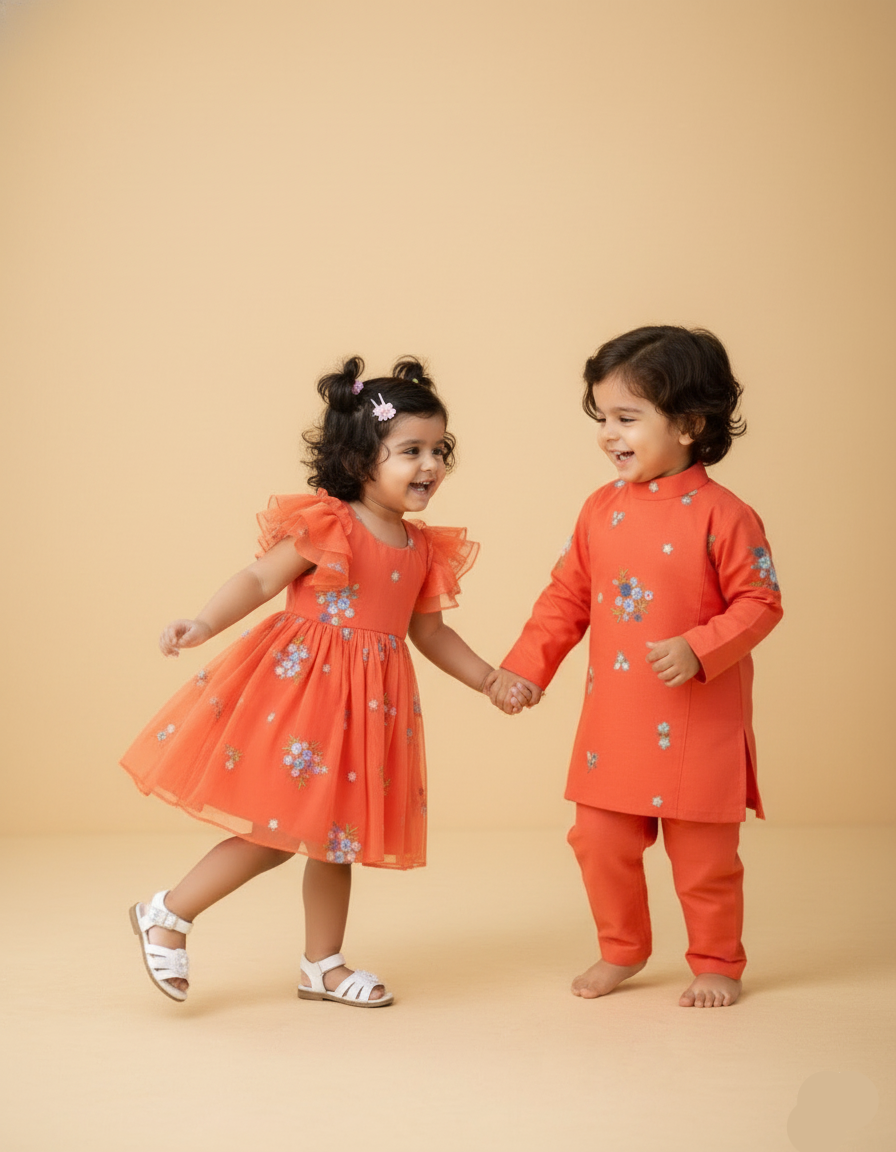 Floral Bloom Sibling Set- Orange