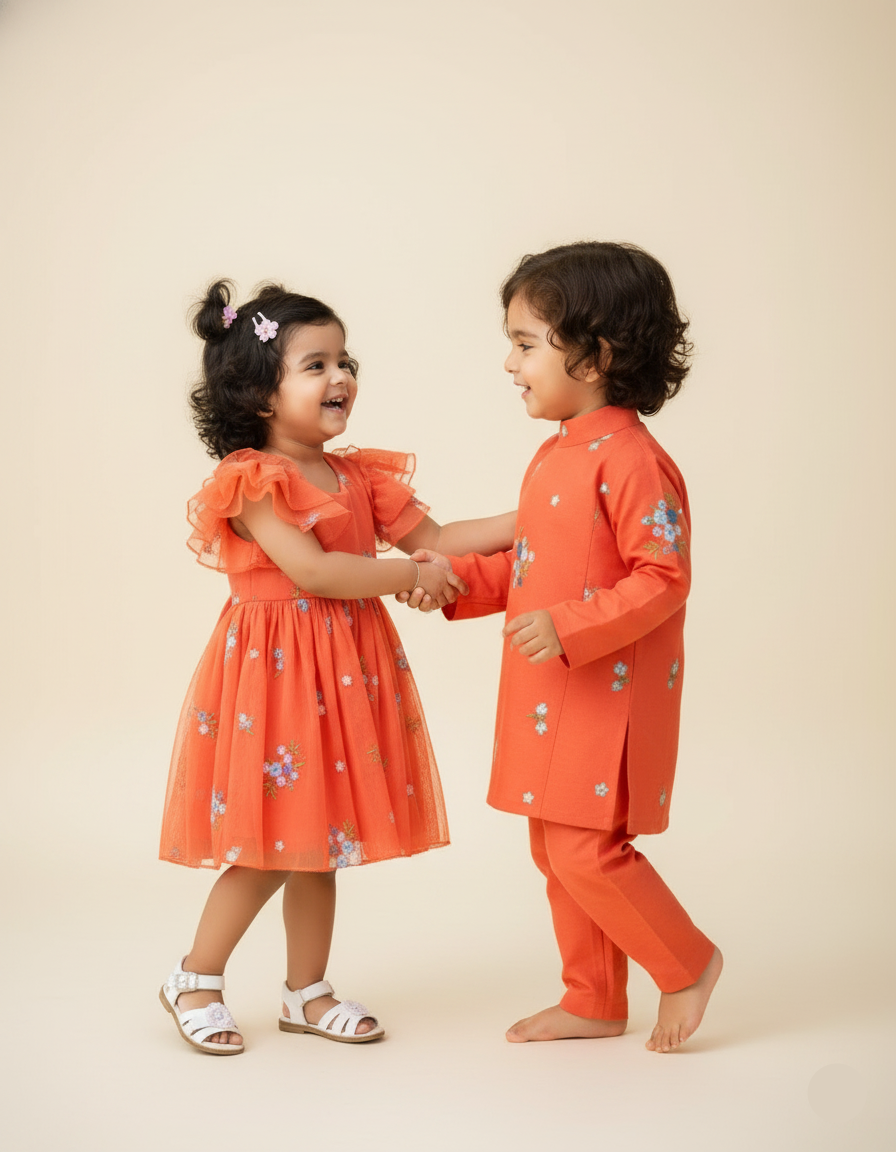 Floral Bloom Sibling Set- Orange