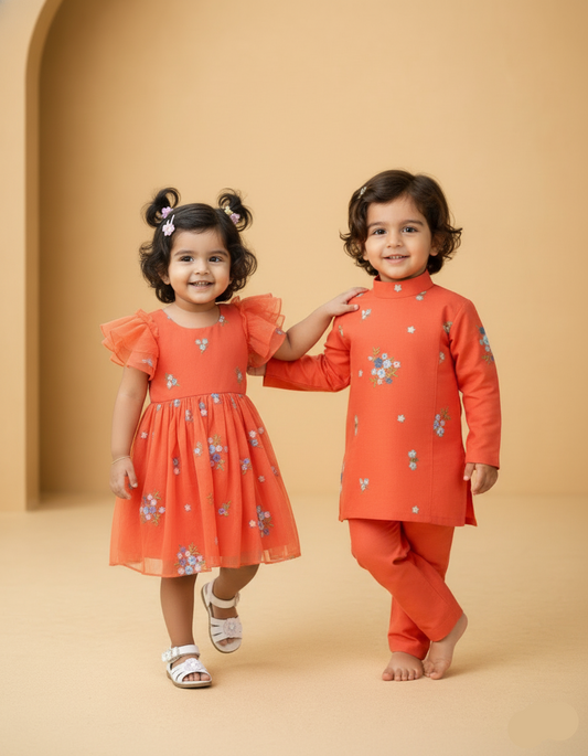 Floral Bloom Sibling Set- Orange