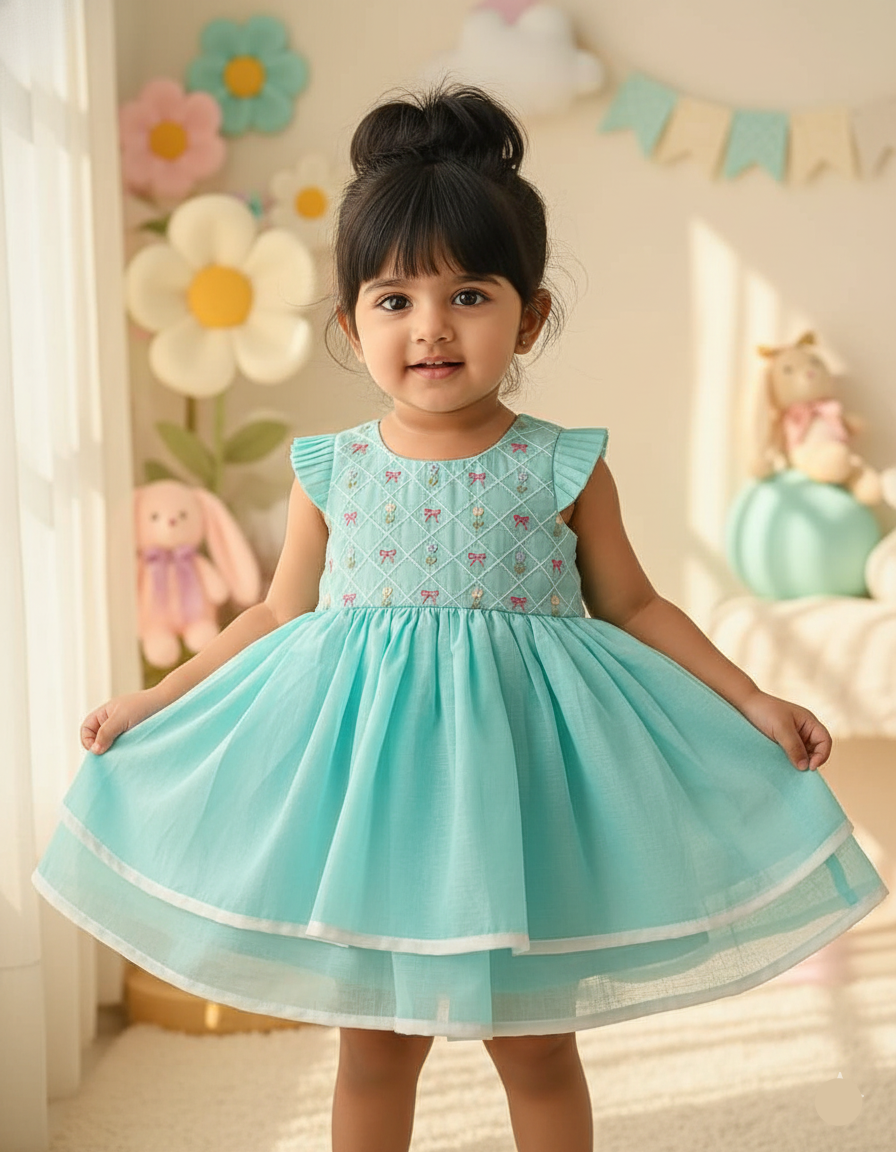 Aqua Bow Bloom Frock