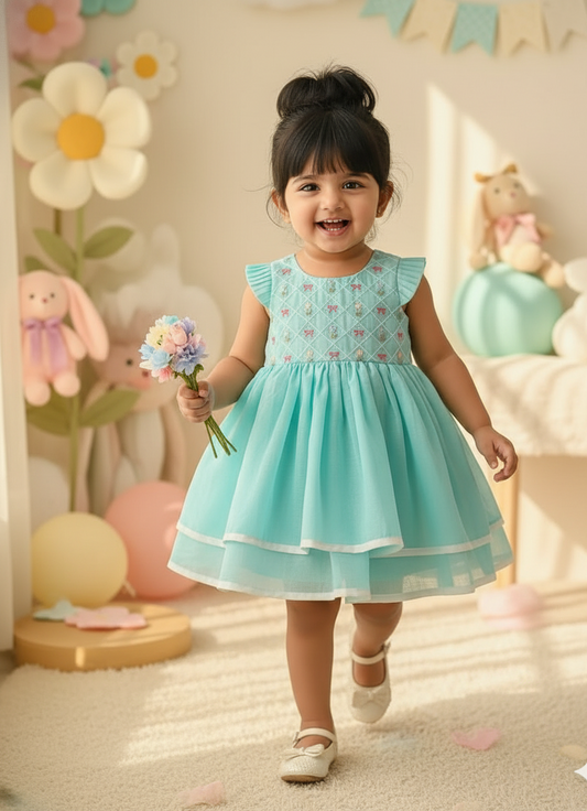 Aqua Bow Bloom Frock