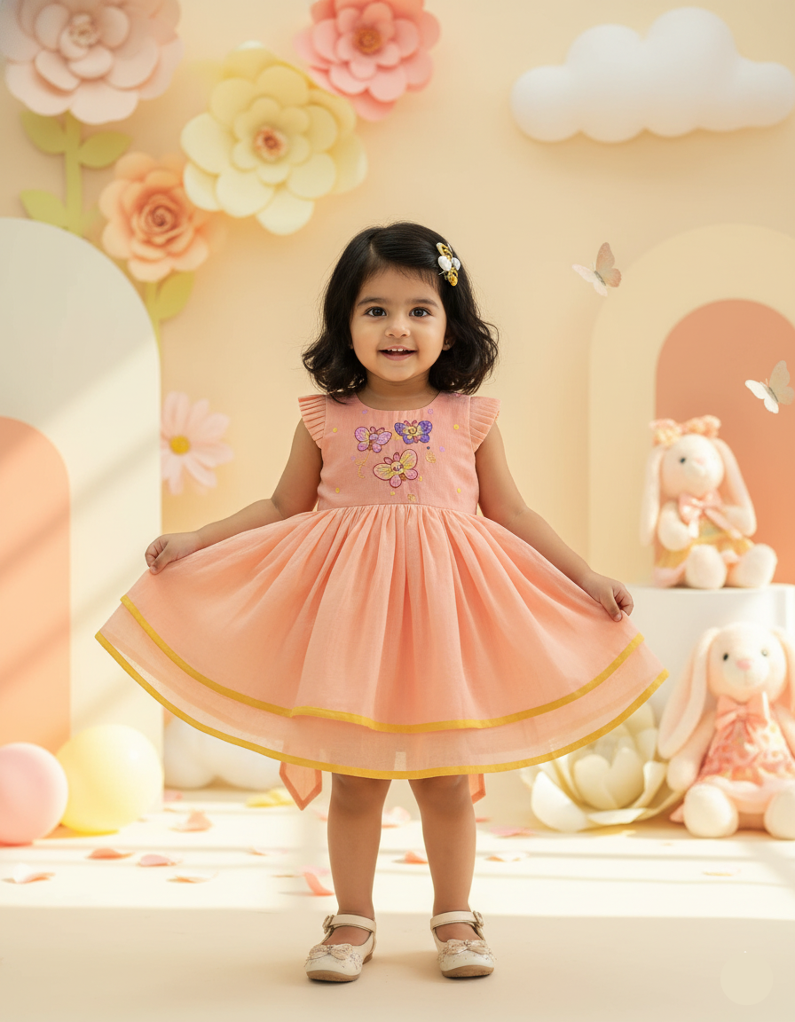 Peach Butterfly Bloom Frock