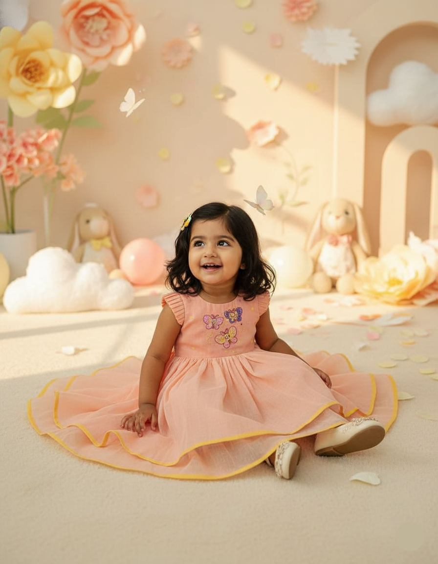 Peach Butterfly Bloom Frock