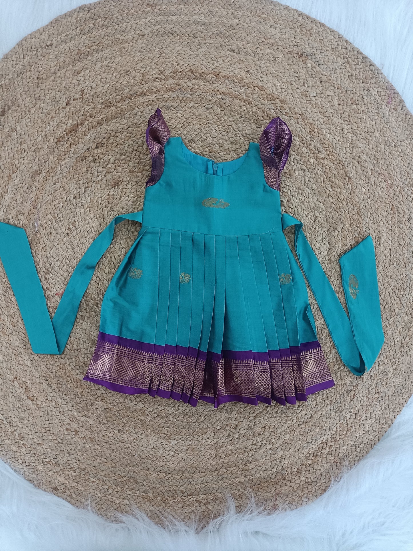 Sita Pleated Frock – Turquoise Blue