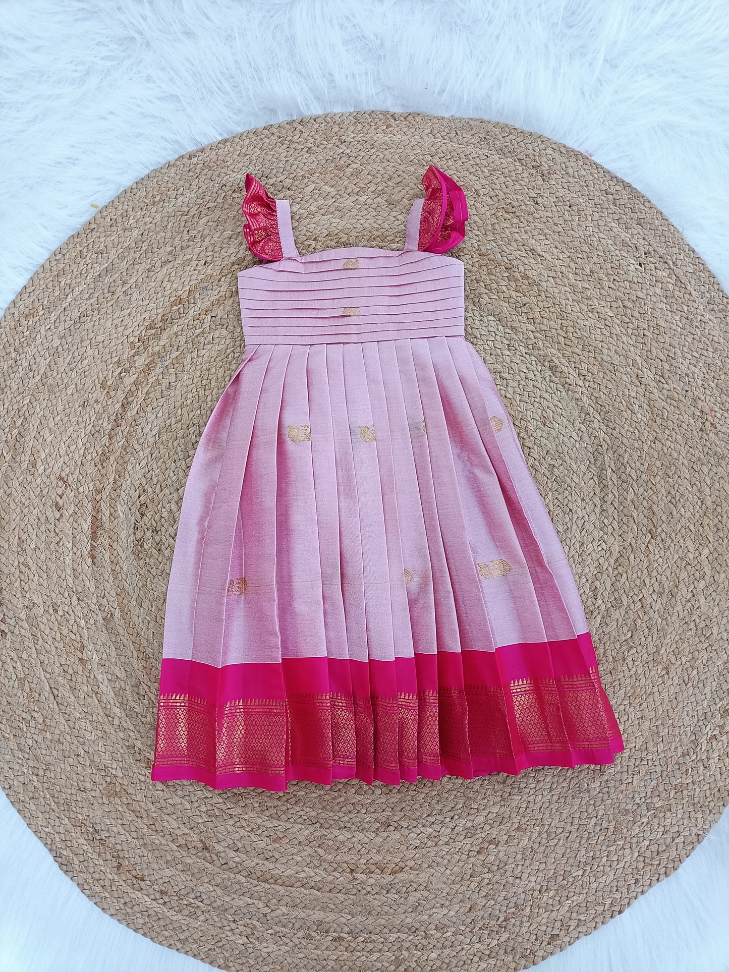 Sita Pleated Yoke Long Frock- pink
