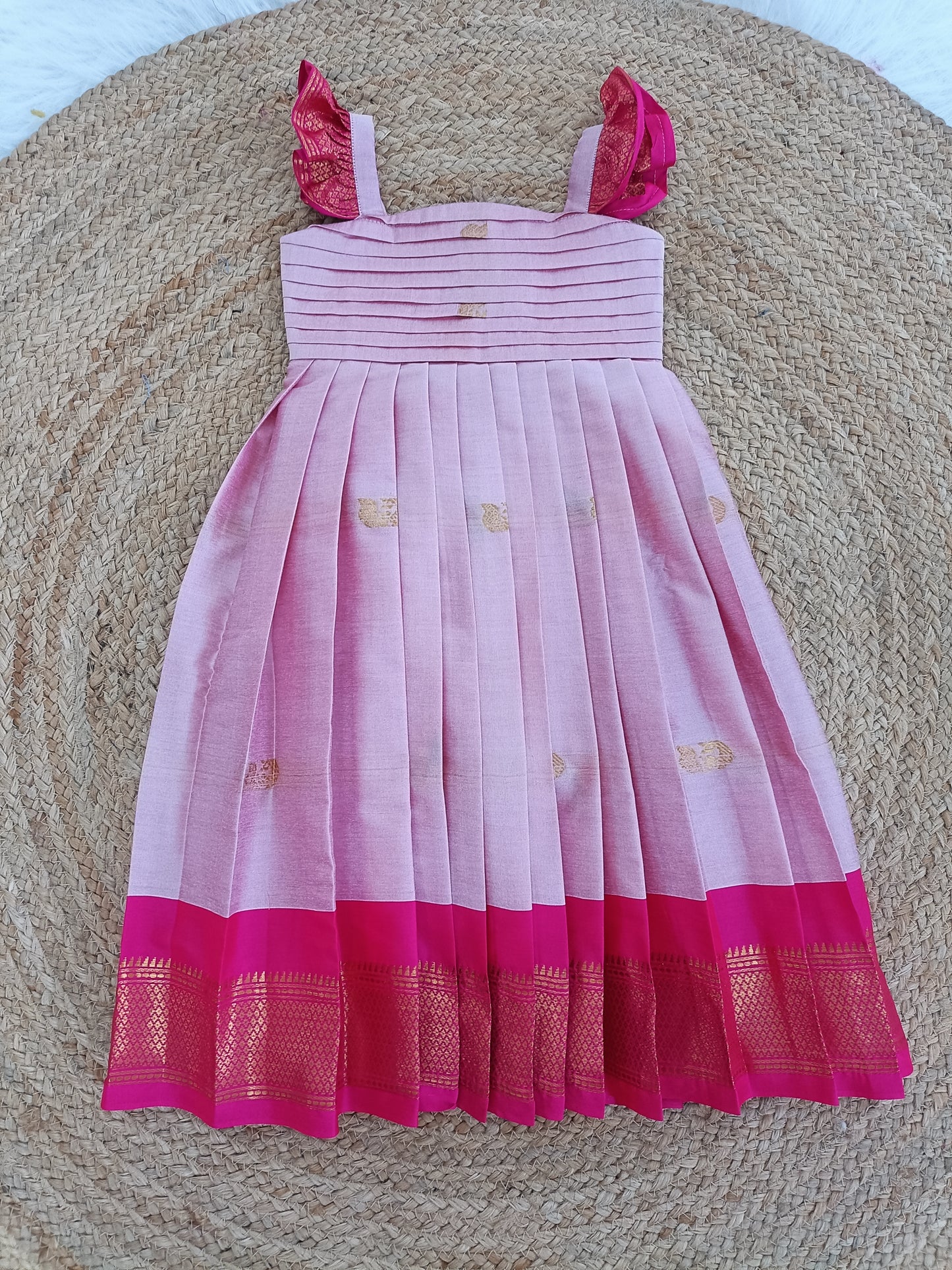 Sita Pleated Yoke Long Frock- pink