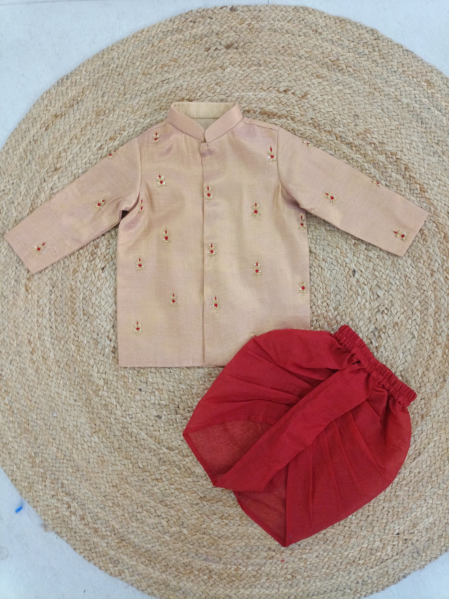 Peach Royal Hand-Embroidered Dhoti Set