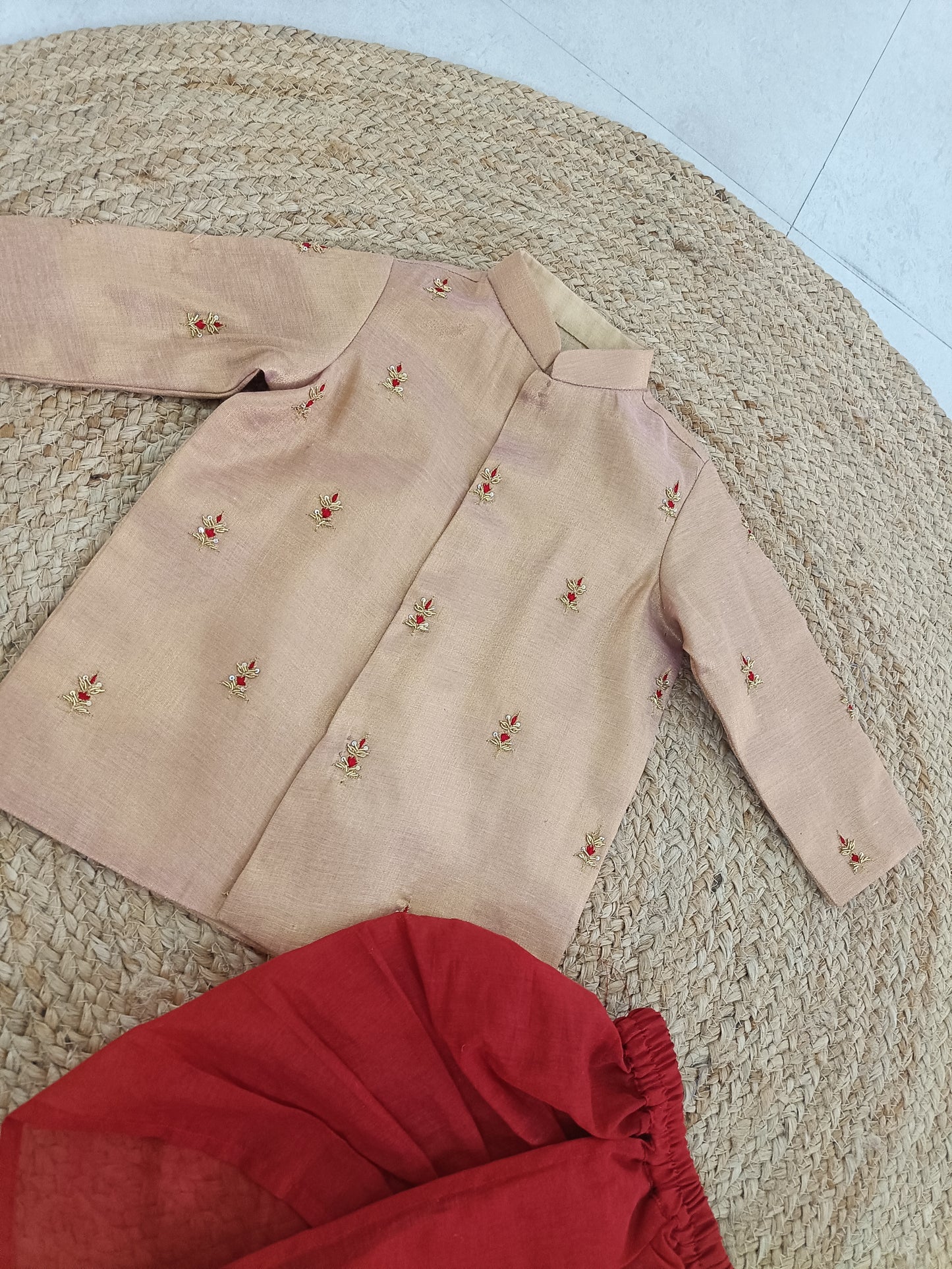 Peach Royal Hand-Embroidered Dhoti Set