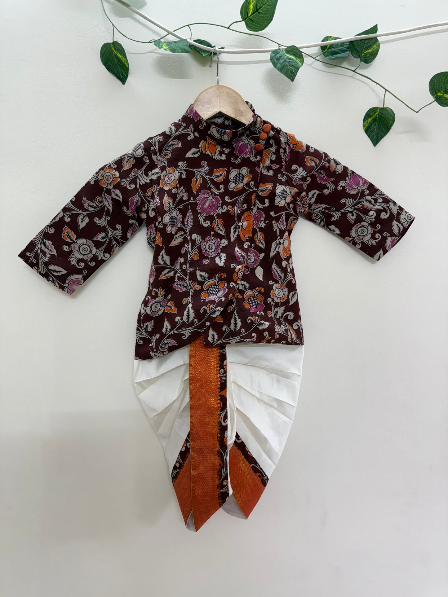 Kalamkari dhothi set-Coffee Brown
