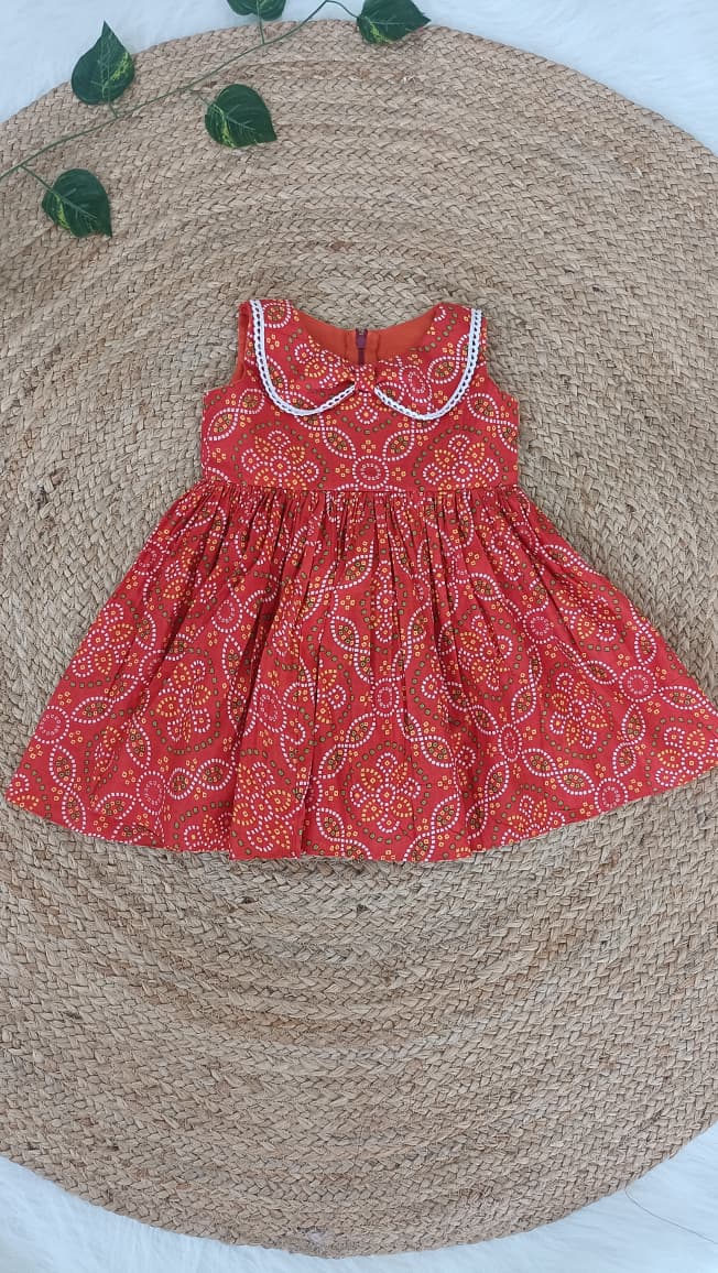 Mini Bandhani frock-Orange