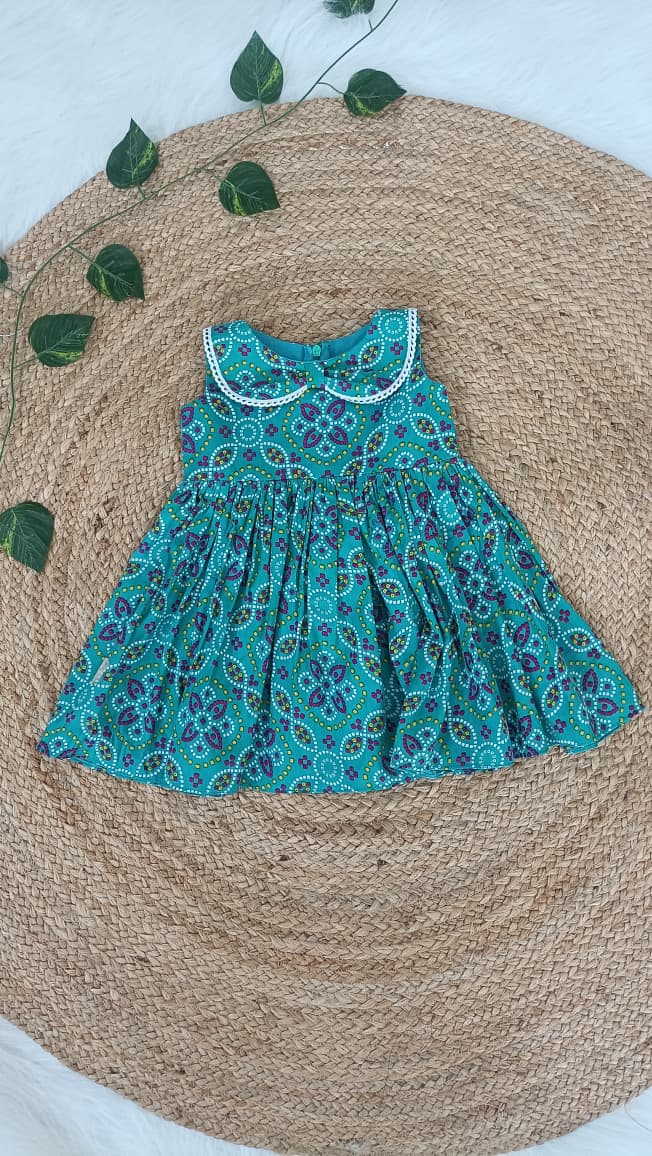 Mini Bandhani Frock-Turquoise blue