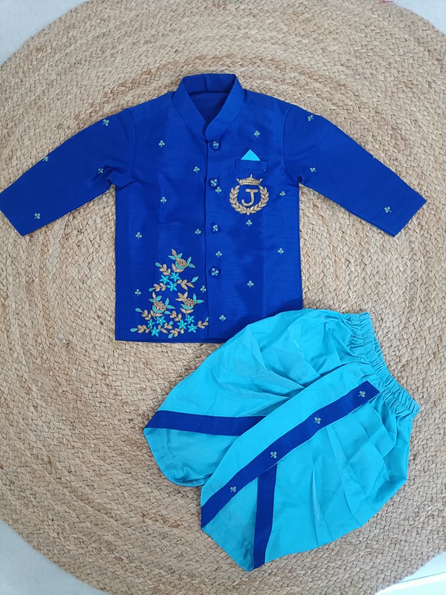 Royal Blue Floral Dhoti Set