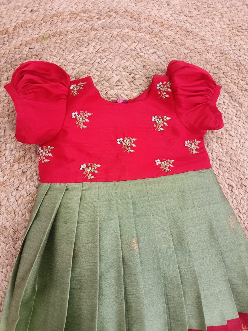 Festive Butti Frock - sage green