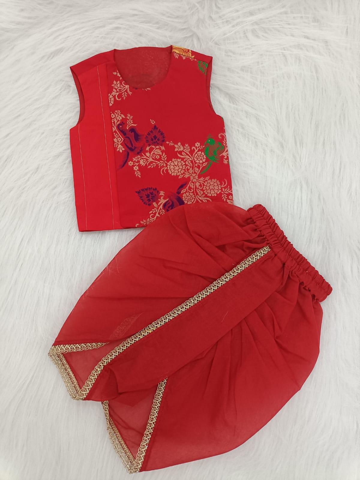 Classic Banarasi Dhoti Set - Red