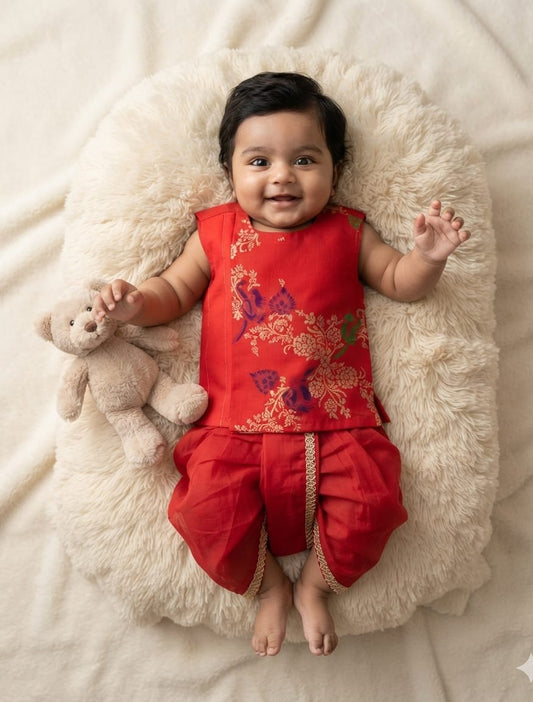 Classic Banarasi Dhoti Set - Red